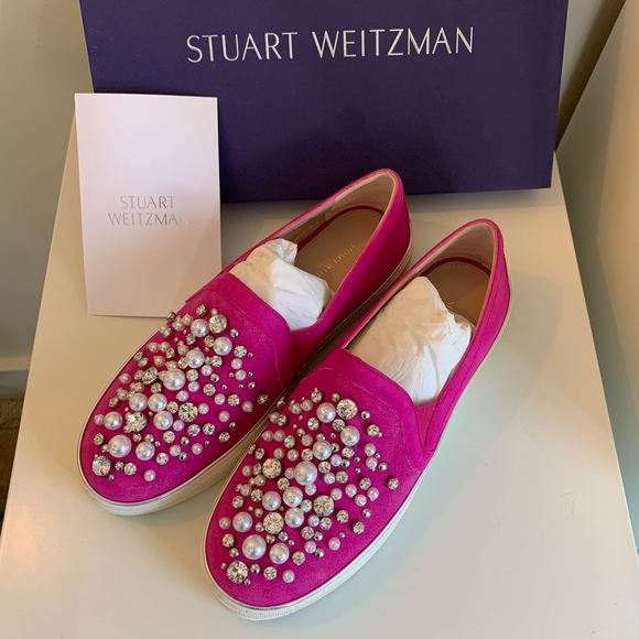 Stuart Weitzman Shoes - Stuart Weitzman Suede Sneakers w/ Pearls&Crystals